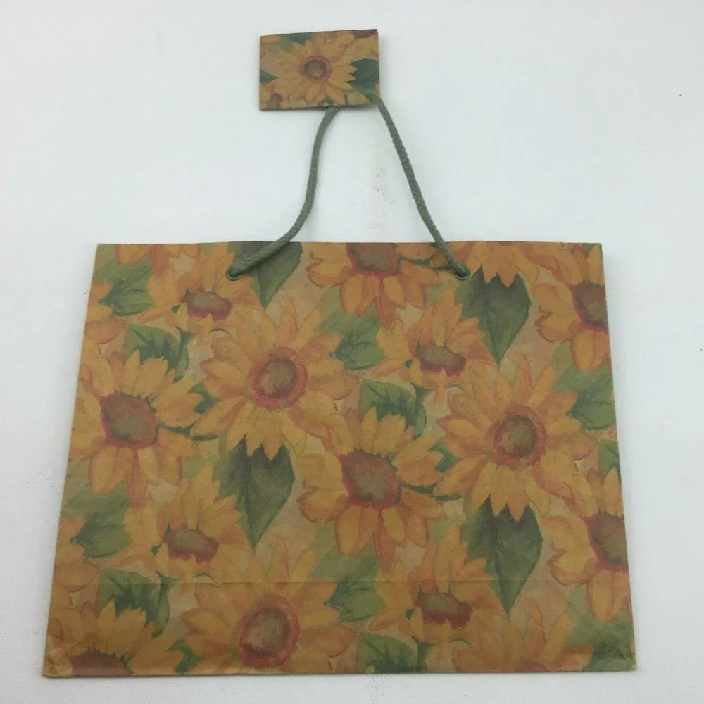 The Gift Wrap Company Sunflower Watercolor Green Rope String Reusable Gift Bag